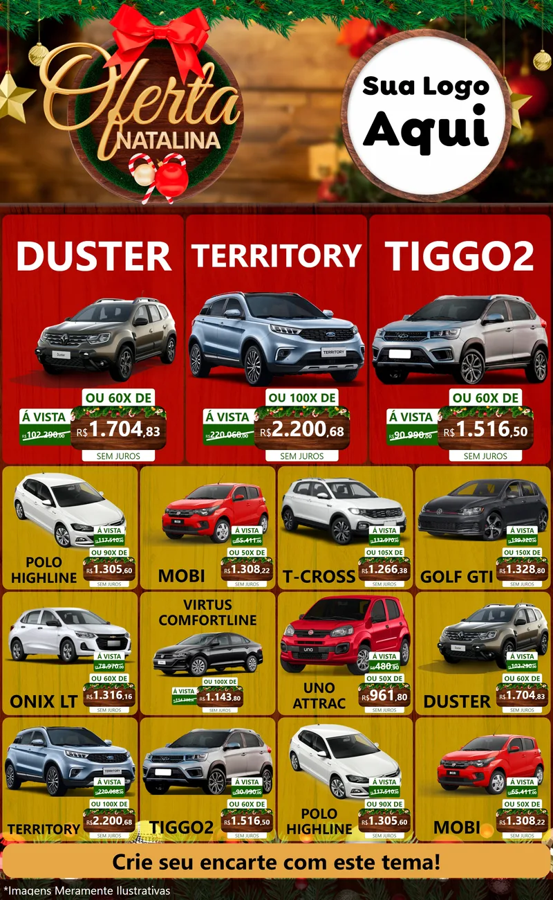 Modelo de Encarte para Encarte Grande com o tema Ofertas Natalina para Concessionaria de Carros