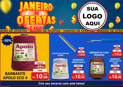 Modelo de Encarte para Encarte A4 Horizontal com o tema Janeiro de Ofertas É Aqui! para Armarinho e Aviamentos