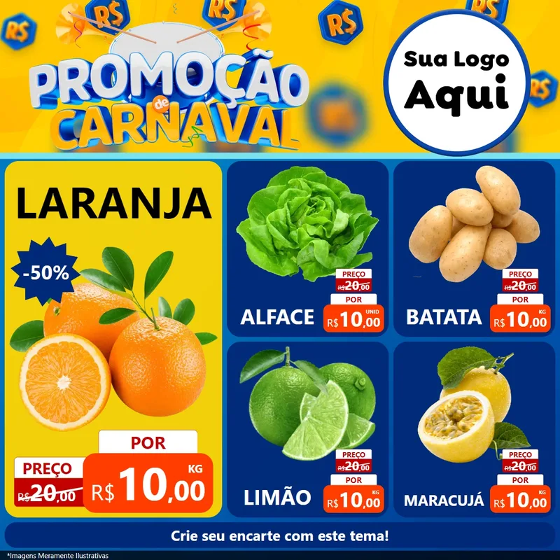 Modelo de Rede Social para Feed Facebook com o tema Promoção de Carnaval para Hortifrúti
