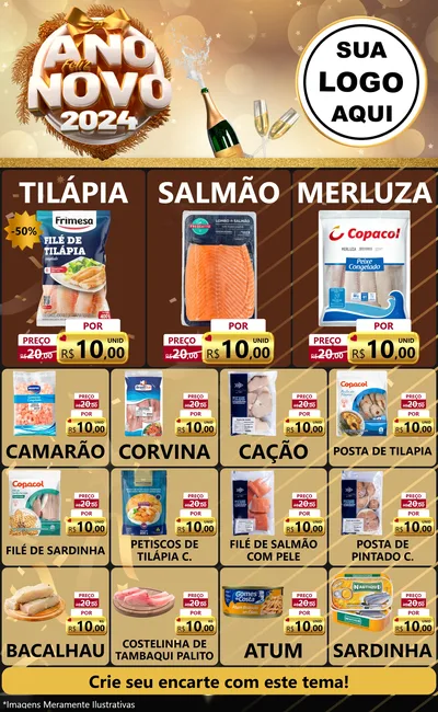 Modelo de Encarte para Encarte Grande com o tema Feliz Ano Novo 2027 para Peixaria