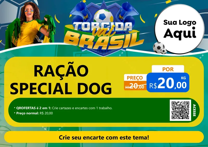 Modelo de Cartaz para Cartaz A4 Horizontal com o tema Torcida Vai Brasil - Copa para Pet Shop