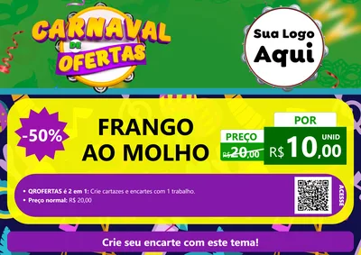 Modelo de Cartaz para Cartaz A4 Horizontal com o tema Carnaval de Ofertas para Restaurante