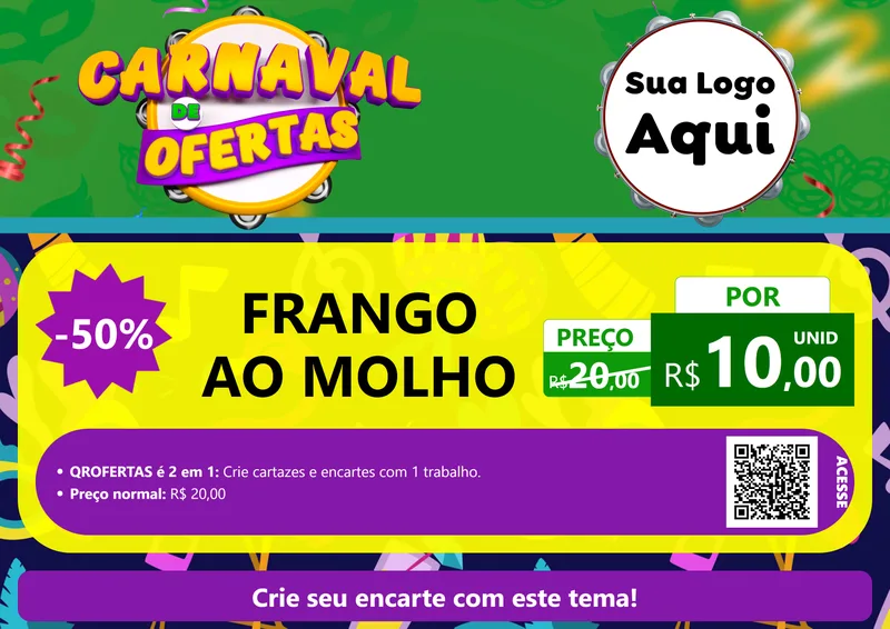Modelo de Cartaz para Cartaz A4 Horizontal com o tema Carnaval de Ofertas para Restaurante