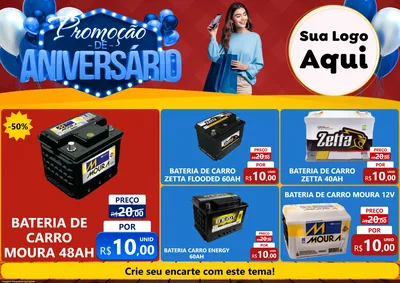 Modelo de Encarte para Encarte A4 Horizontal com o tema Promoção de Aniversário para Baterias Elétricas