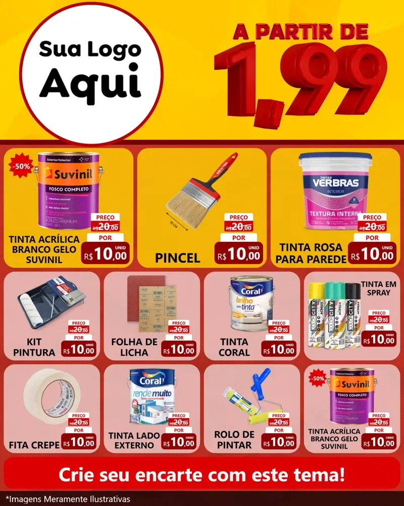 Modelo de Rede Social para Feed Instagram com o tema A Partir de Um e Noventa e Nove - 1,99 para Tintas e Ferramentas