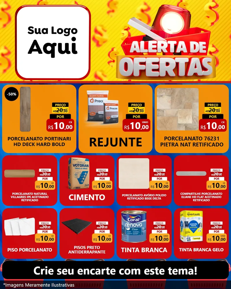 Modelo de Rede Social para Feed Instagram com o tema Alerta de Ofertas para Pisos e revestimentos