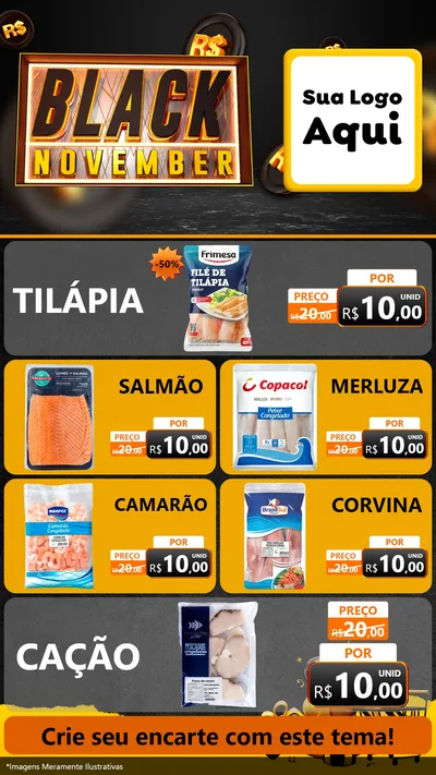 Modelo de TV para TV Vertical com o tema Black November para Peixaria