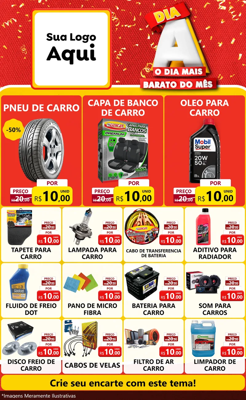 Modelo de Encarte para Encarte Grande com o tema Dia A o Dia Mais Barato do Mês para Auto peças