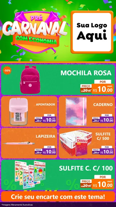 Modelo de TV para TV Vertical com o tema Pré-Carnaval Com Economia para Papelaria