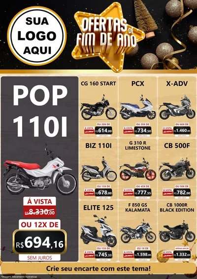 Modelo de Encarte para Encarte A4 Vertical com o tema Ofertas de Fim de Ano para Concessionaria de Motos