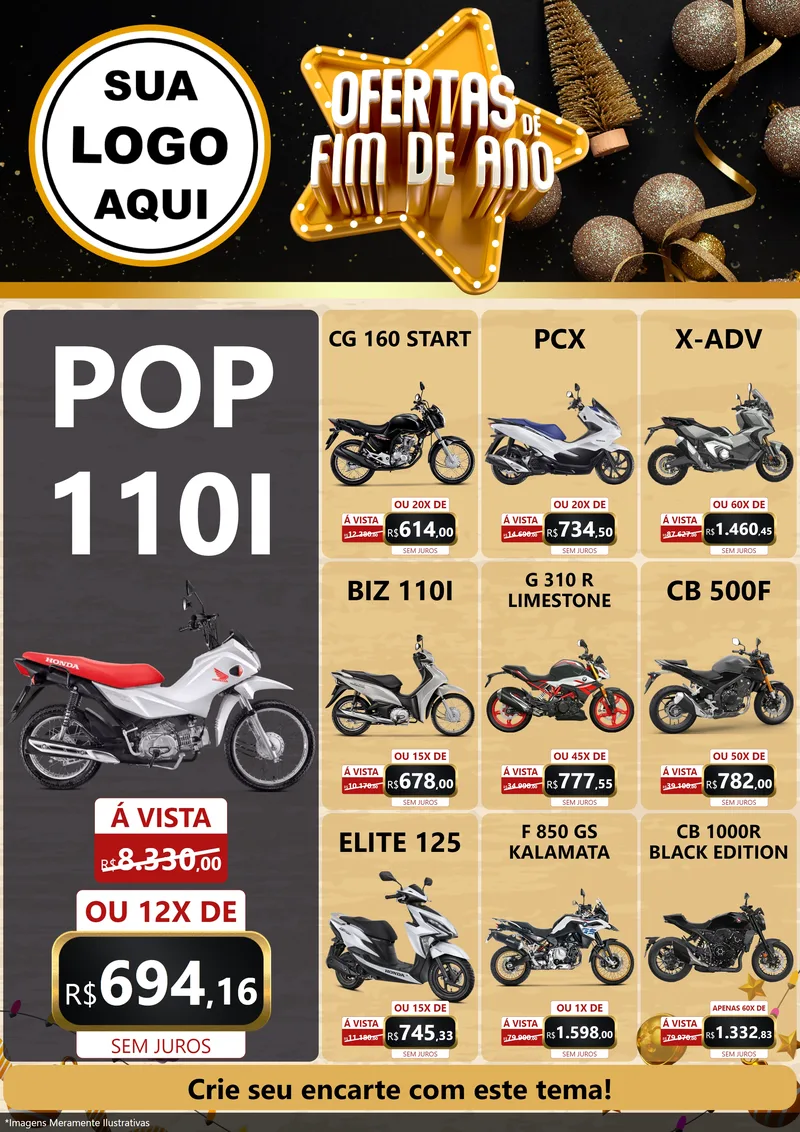 Modelo de Encarte para Encarte A4 Vertical com o tema Ofertas de Fim de Ano para Concessionaria de Motos