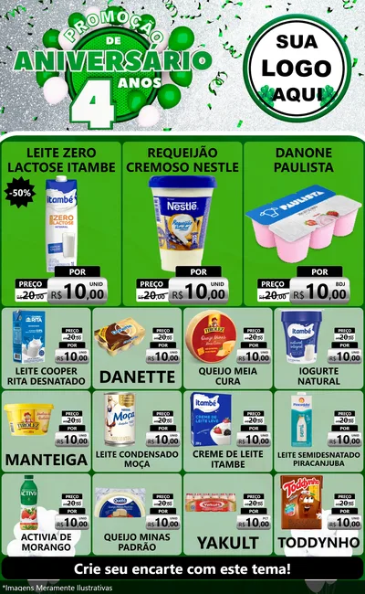 Modelo de Encarte para Encarte Grande com o tema Promoção de Aniversário - 4 Anos para Frios e Laticínios