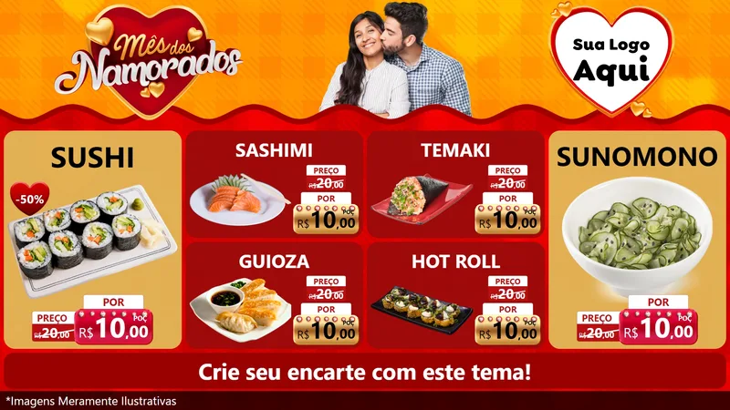Modelo de TV para TV Horizontal com o tema Mês dos Namorados para Comida japonesa
