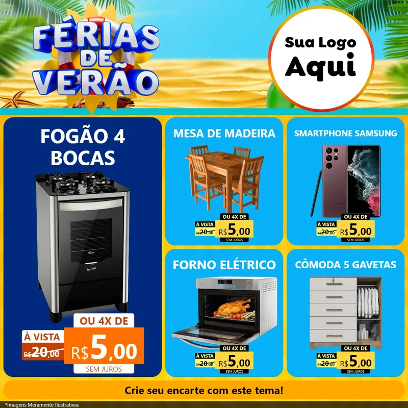 Modelo de Rede Social para Feed Facebook com o tema Férias de Verão para Móveis e Eletro