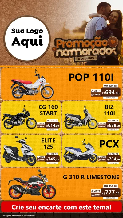 Modelo de TV para TV Vertical com o tema Promoção Namorados para Concessionaria de Motos