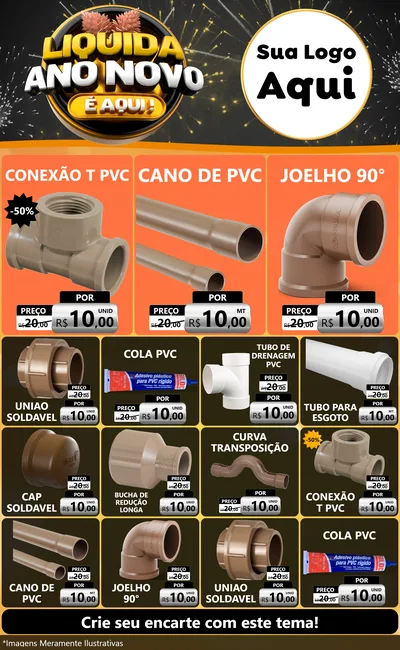 Modelo de Encarte para Encarte Grande com o tema Liquida Ano Novo É Aqui! para Tubos e conexões
