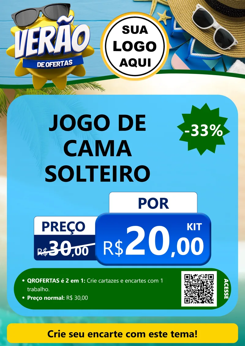 Modelo de Cartaz para Cartaz A4 Vertical com o tema Verão de Ofertas para Cama, Mesa e Banho