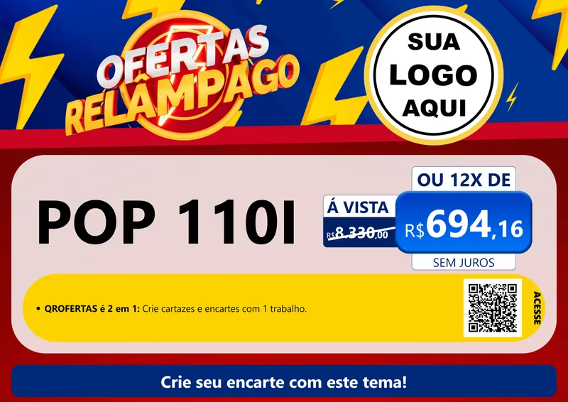 Modelo de Cartaz para Cartaz A4 Horizontal com o tema Ofertas Relâmpago para Concessionaria de Motos