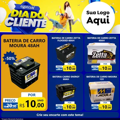 Modelo de Rede Social para Feed Facebook com o tema Especial Dia do Cliente para Baterias Elétricas