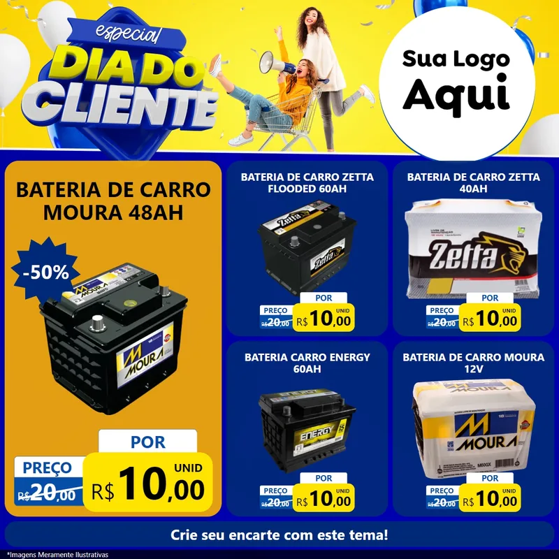 Modelo de Rede Social para Feed Facebook com o tema Especial Dia do Cliente para Baterias Elétricas