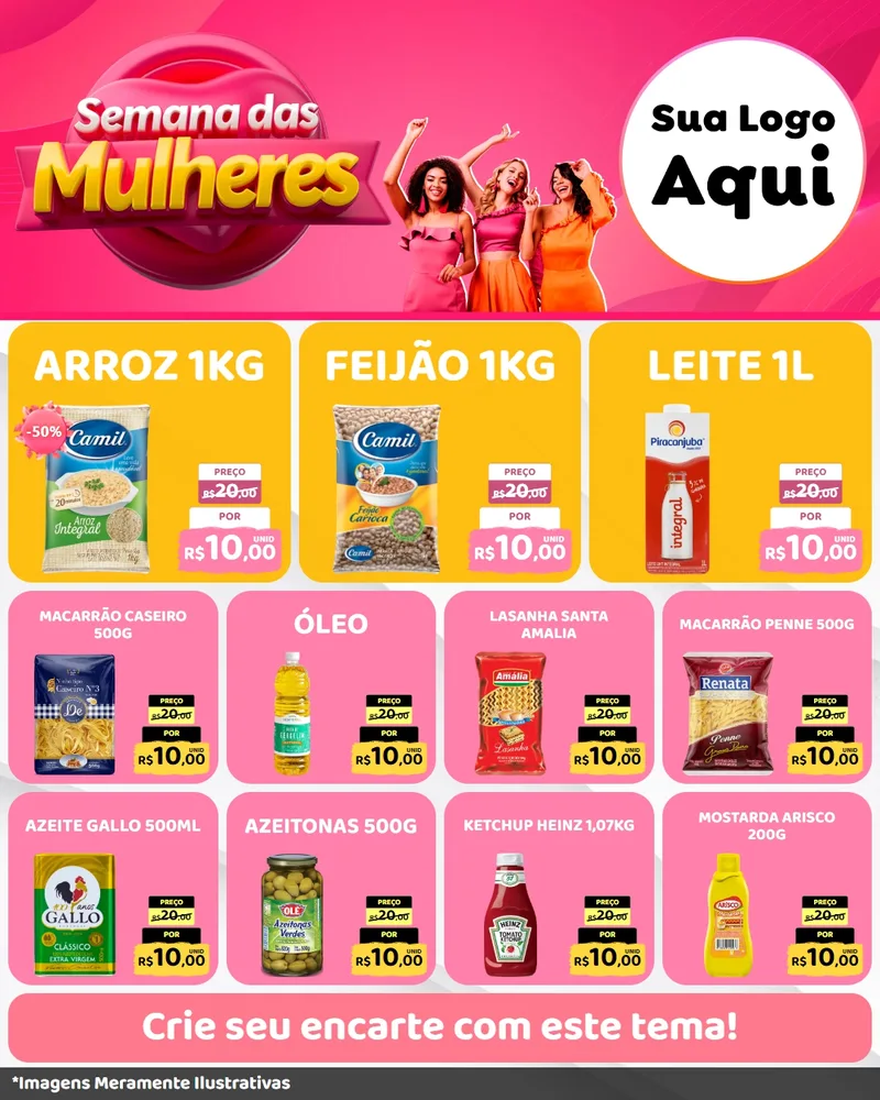 Modelo de Rede Social para Feed Instagram com o tema Semana das Mulheres para Supermercado