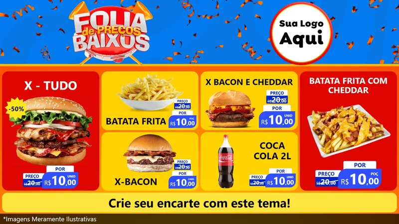 Modelo de TV para TV Horizontal com o tema Folia de Preços Baixos para Hamburgueria
