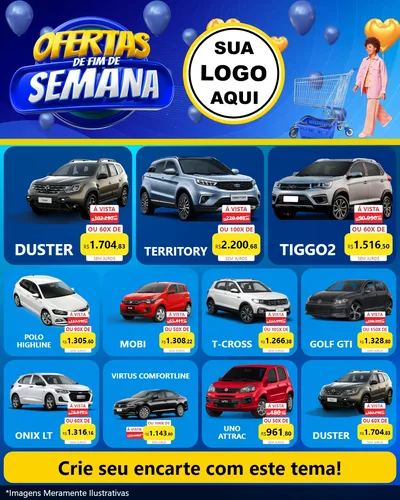 Modelo de Rede Social para Feed Instagram com o tema Ofertas de Fim de Semana para Concessionaria de Carros