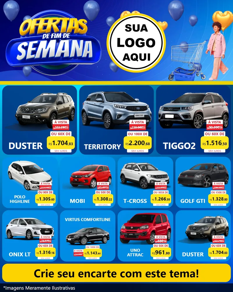 Modelo de Rede Social para Feed Instagram com o tema Ofertas de Fim de Semana para Concessionaria de Carros