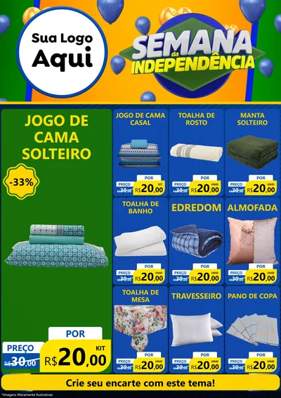 Modelo de Encarte para Encarte A4 Vertical com o tema Semana da Independência para Cama, Mesa e Banho