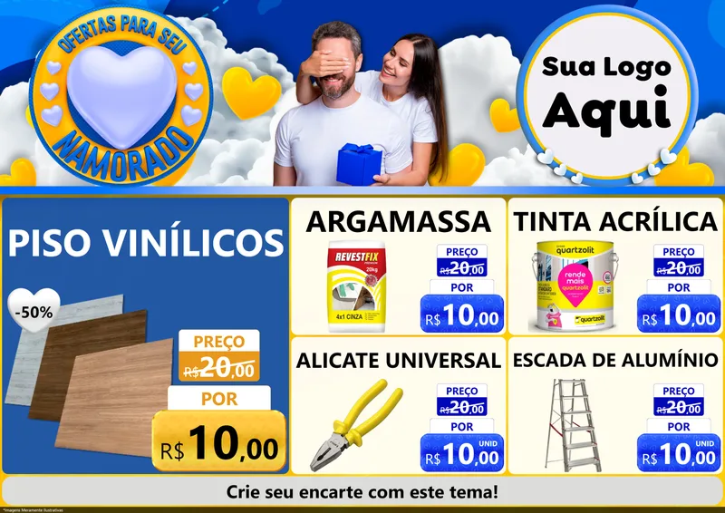 Modelo de Encarte para Encarte A4 Horizontal com o tema Ofertas Para Seu Namorado para Material para Construção