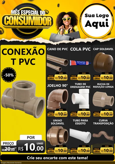 Modelo de Encarte para Encarte A4 Vertical com o tema Mês Especial do Consumidor para Tubos e conexões