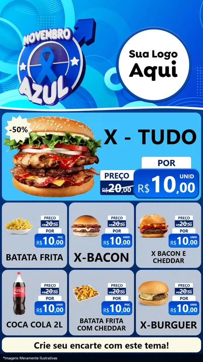 Modelo de Rede Social para Stories com o tema Novembro Azul para Hamburgueria