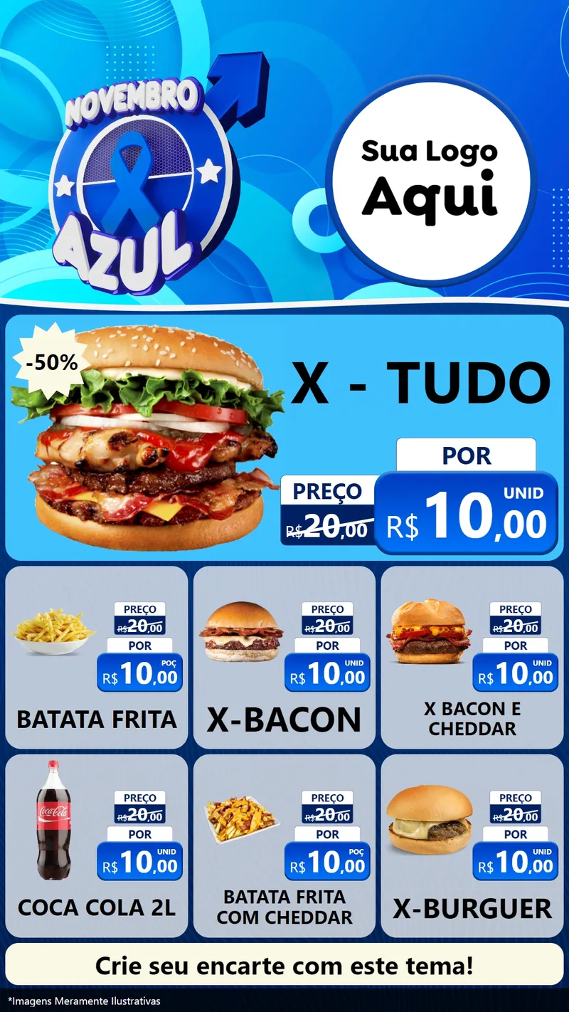 Modelo de Rede Social para Stories com o tema Novembro Azul para Hamburgueria