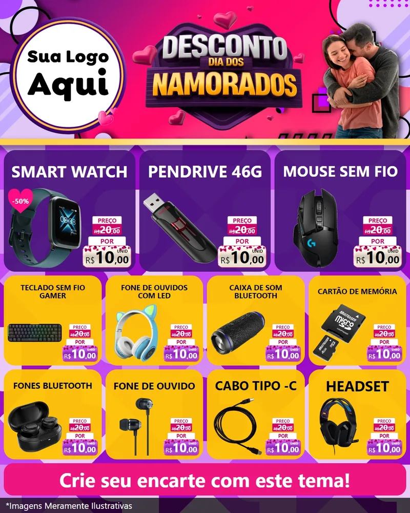 Modelo de Rede Social para Feed Instagram com o tema Desconto Dia dos Namorados para Informática