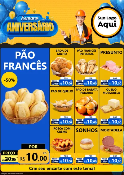 Modelo de Encarte para Encarte A4 Vertical com o tema Semana de Aniversário para Padaria