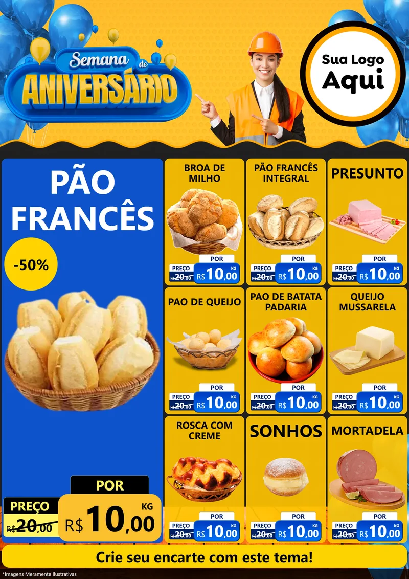 Modelo de Encarte para Encarte A4 Vertical com o tema Semana de Aniversário para Padaria