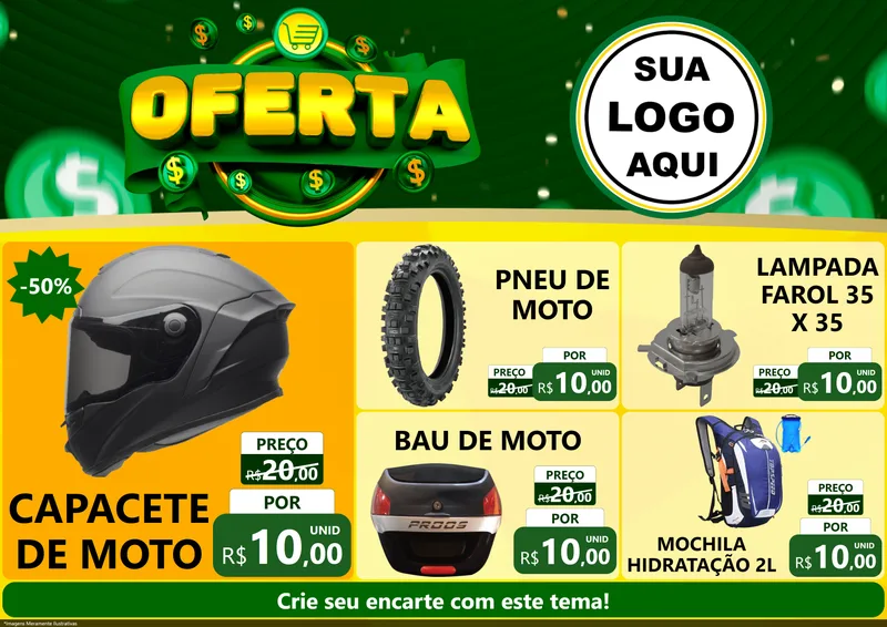 Modelo de Encarte para Encarte A4 Horizontal com o tema Oferta para Moto peças