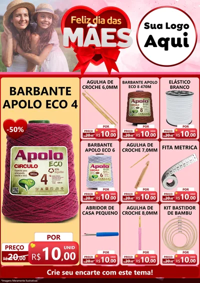 Modelo de Encarte para Encarte A4 Vertical com o tema Feliz Dia Das Mães para Armarinho e Aviamentos
