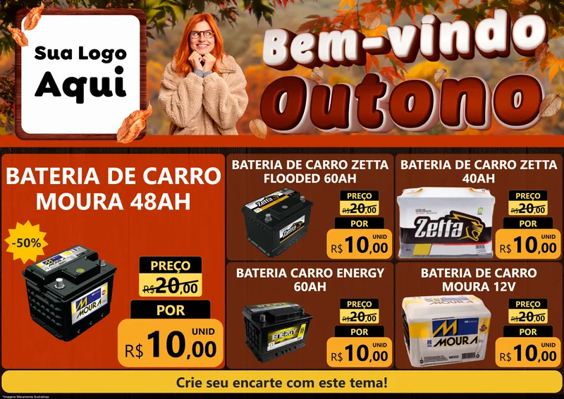 Modelo de Encarte para Encarte A4 Horizontal com o tema Bem-vindo Outono para Baterias Elétricas