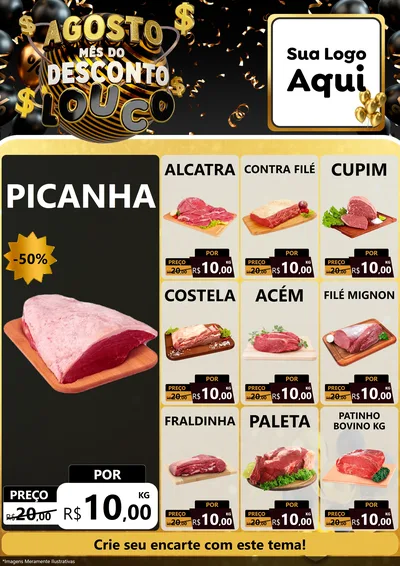 Modelo de Encarte para Encarte A4 Vertical com o tema Agosto Mês do Desconto Louco para Açougue