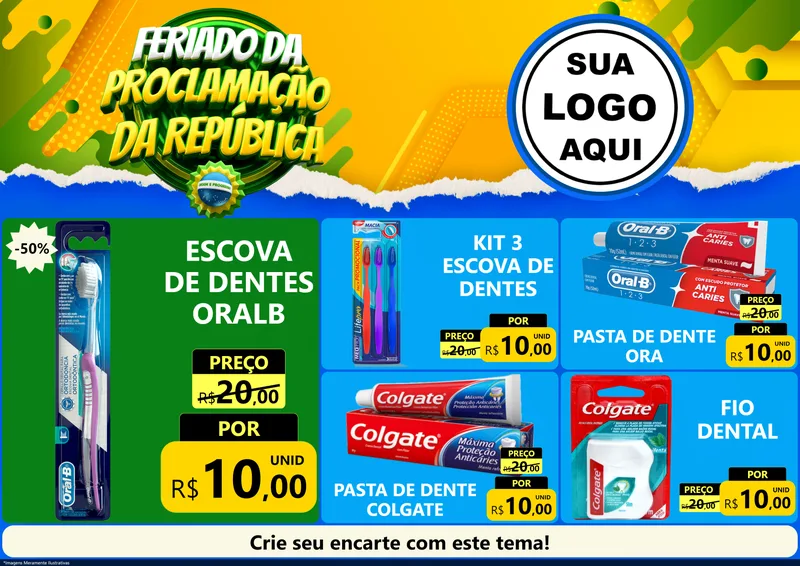 Modelo de Encarte para Encarte A4 Horizontal com o tema Feriado da Proclamação da República para Higiene Pessoal