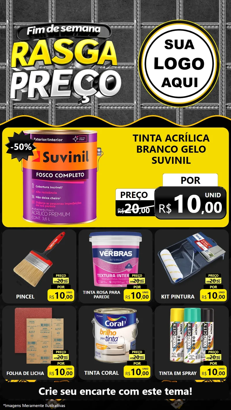 Modelo de Rede Social para Stories com o tema Fim de Semana Rasga Preço para Tintas e Ferramentas