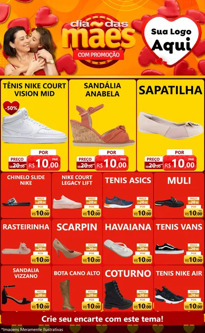 Modelo de Encarte para Encarte Grande com o tema Dia das Mães com Promoção para Calçados