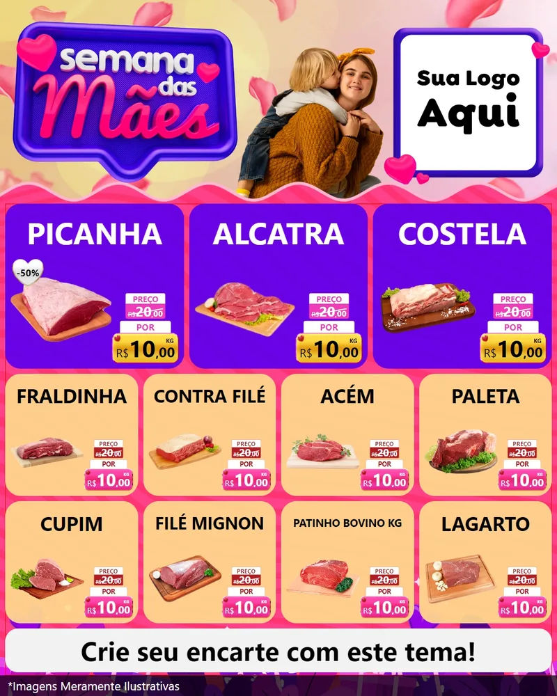 Modelo de Rede Social para Feed Instagram com o tema Semana das Mães para Açougue