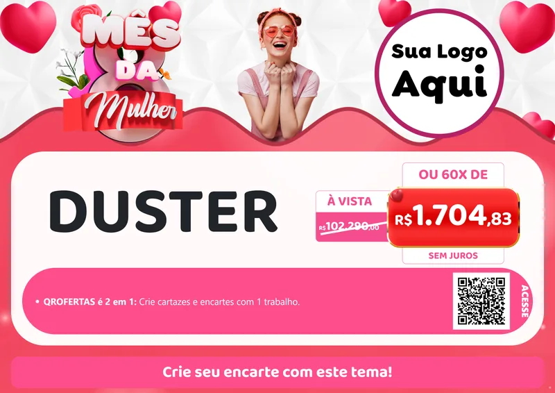 Modelo de Cartaz para Cartaz A4 Horizontal com o tema Mês da Mulher para Concessionaria de Carros