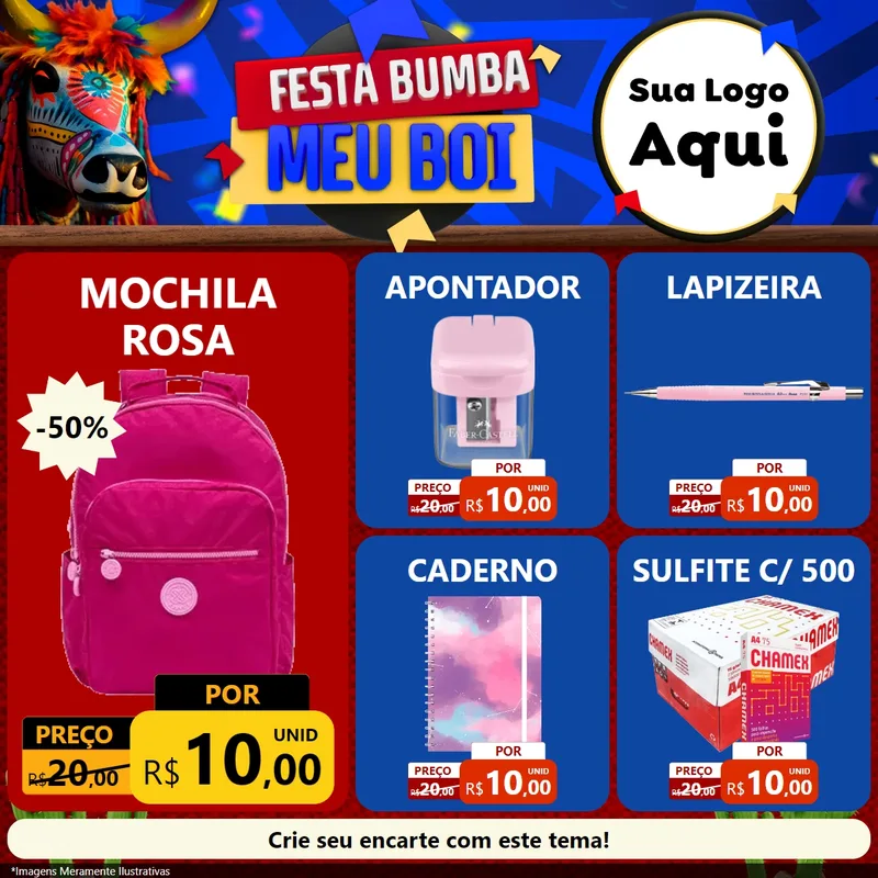 Modelo de Rede Social para Feed Facebook com o tema Festa Bumba meu Boi para Papelaria