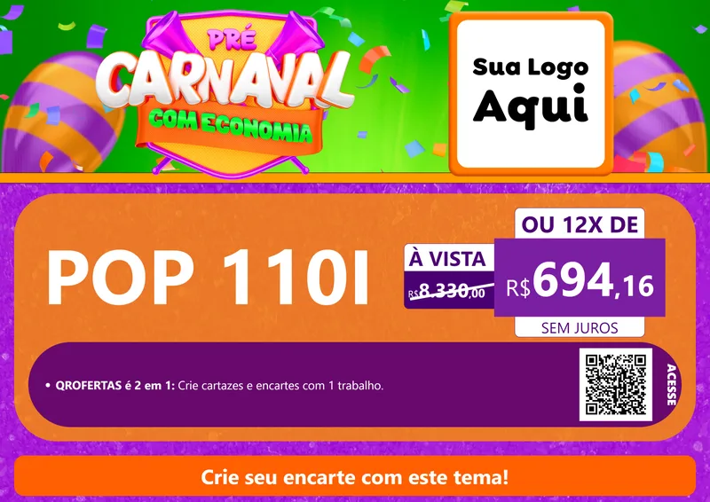 Modelo de Cartaz para Cartaz A4 Horizontal com o tema Pré-Carnaval Com Economia para Concessionaria de Motos