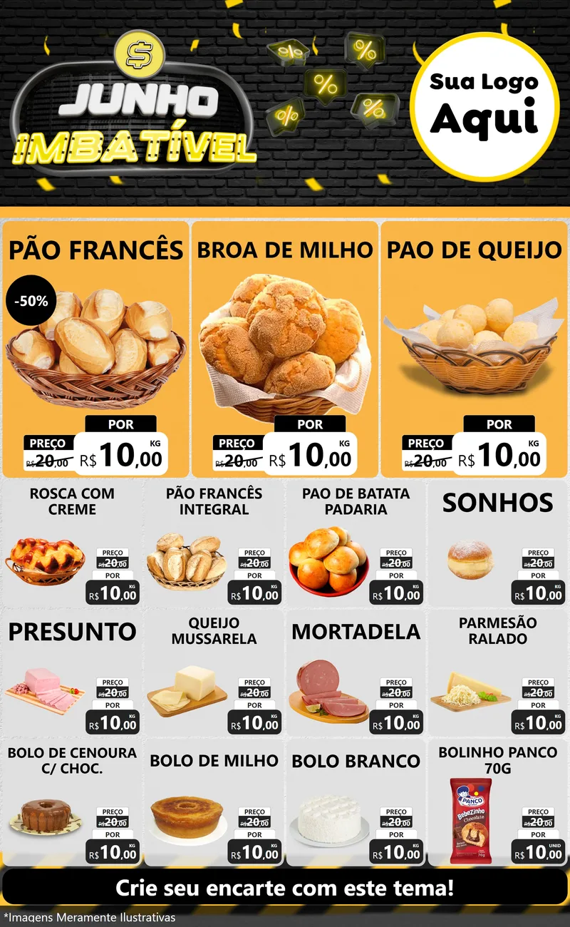 Modelo de Encarte para Encarte Grande com o tema Junho Imbatível para Padaria