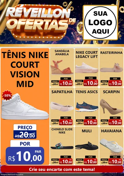 Modelo de Encarte para Encarte A4 Vertical com o tema Réveillon de Ofertas para Calçados