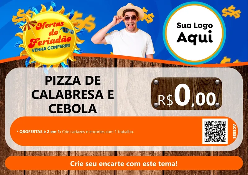 Modelo de Cartaz para Cartaz A4 Horizontal com o tema Ofertas do Feriadão para Pizzaria